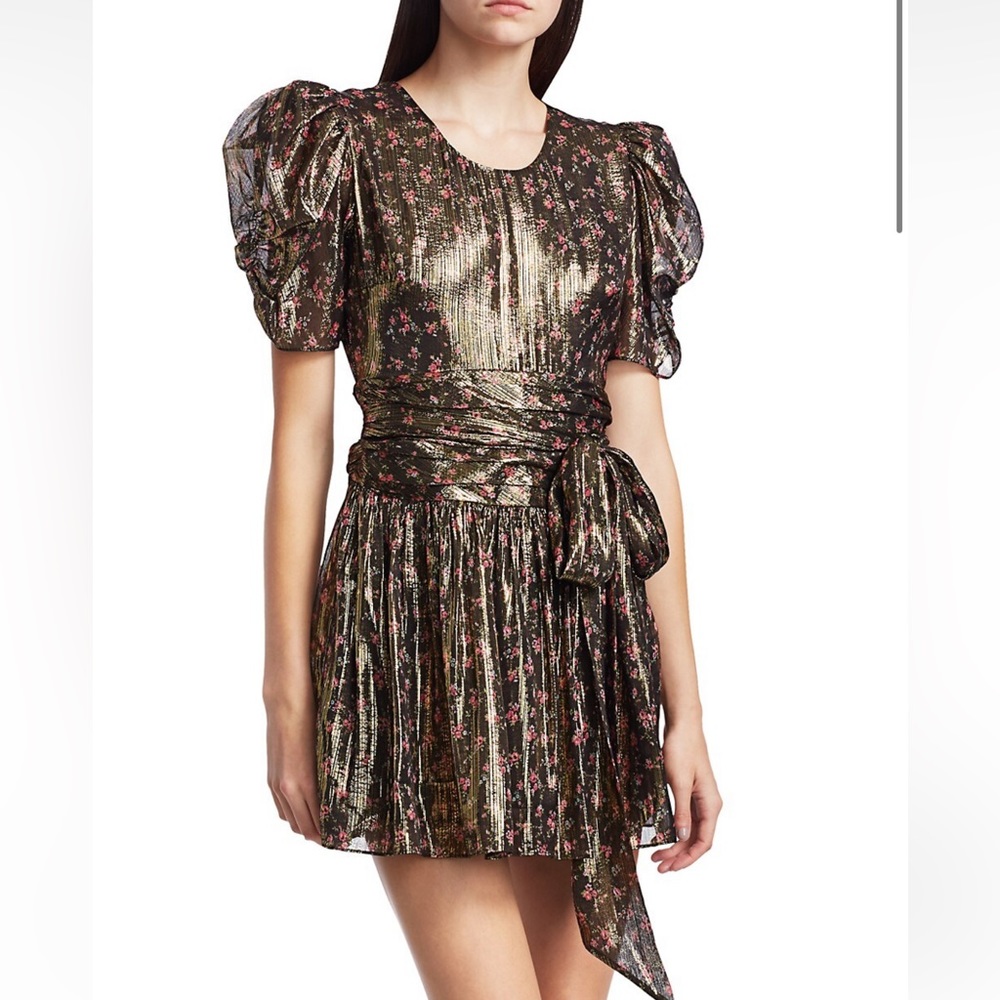 LOVE SHACK FANCY NWT Mercy Puff-Sleeve Metallic Dress